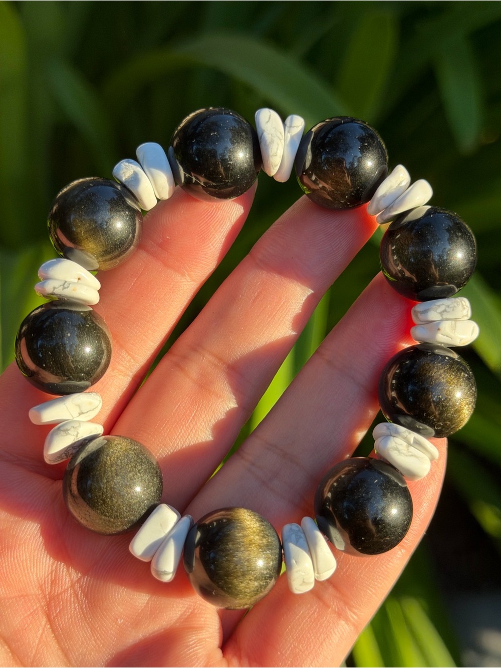 16mm stretchable gold obsiden bracelet with howlite 1778